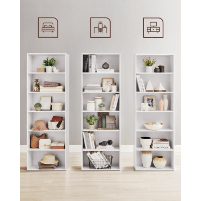 Úzka biela knižnica, 6 políc, 60 x 24 x 178,5 cm