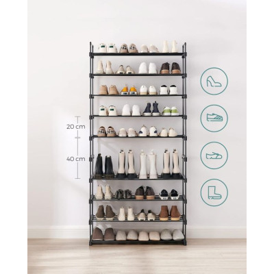 Vysoký 10-poschodový botník 30×94×206 cm čierny