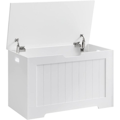 Biela úložná lavica s sedadlom a vekom, 76 × 48 × 40 cm