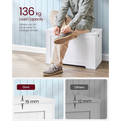 Biela úložná lavica s sedadlom a vekom, 76 × 48 × 40 cm