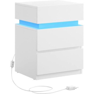 Nočný stolík VASAGLE s LED osvetlením, 3 zásuvky, biely