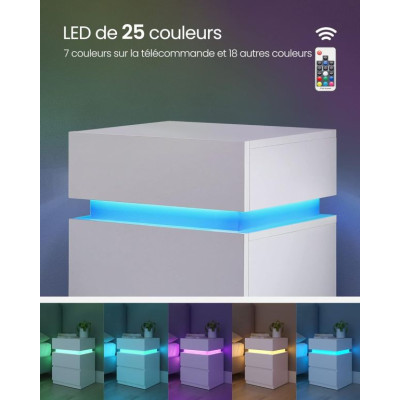 Nočný stolík VASAGLE s LED osvetlením, 3 zásuvky, biely