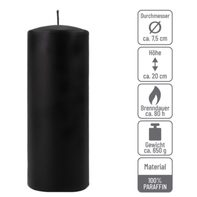 Čierna parafínová sviečka 20 cm, doba horenia 80 hodín, 2 ks