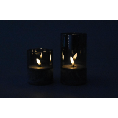 Sada 3 LED sviečok v sklenených pohároch, podstavec, časovač