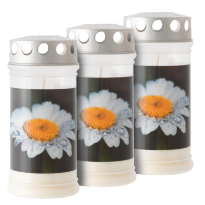 Plastová hrobová sviečka „kvetina“, sada 3 ks, 17 cm