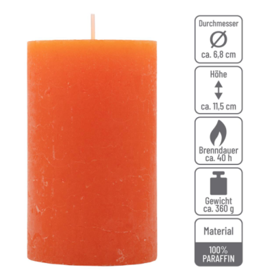 Oranžové rustikálne stĺpové sviečky 6,8x11,5 cm – sada 6 ks
