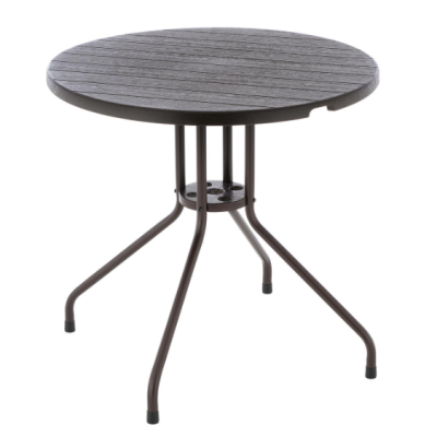 Okrúhly bistro stôl 80 cm – hnedý, oceľ a plast