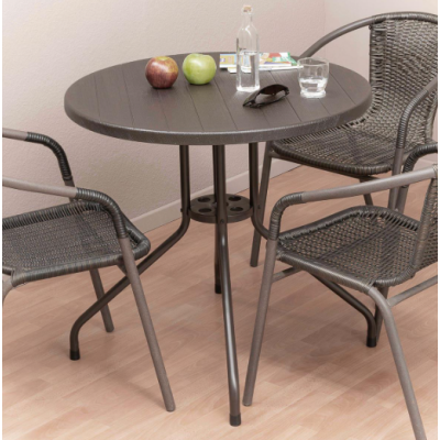 Okrúhly bistro stôl 80 cm – hnedý, oceľ a plast