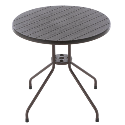 Okrúhly bistro stôl 80 cm – hnedý, oceľ a plast