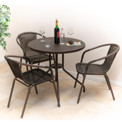 Okrúhly bistro stôl 80 cm – hnedý, oceľ a plast