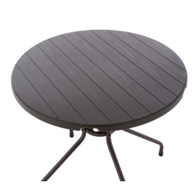 Okrúhly bistro stôl 80 cm – hnedý, oceľ a plast