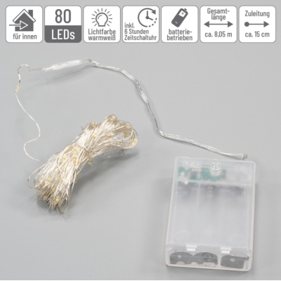 Sada LED reťazových svetiel, 3 kusy, 80 LED diód, batérie