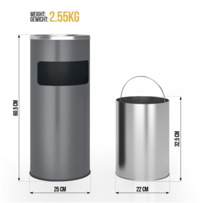 Popolník s odpadkovým košom, nerez, 17 l, antracitový