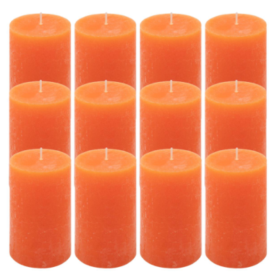 Oranžové rustikálne stĺpové sviečky 6,8x11,5 cm – sada 12 ks