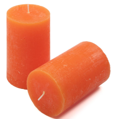 Oranžové rustikálne stĺpové sviečky 6,8x11,5 cm – sada 12 ks