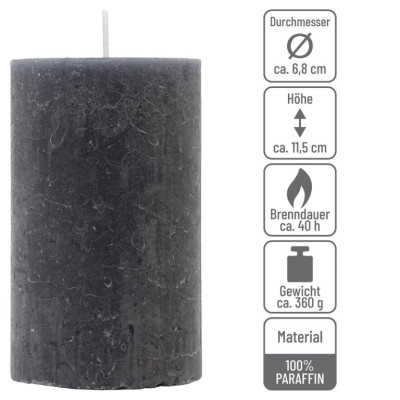 Antracitová parafínová sviečka, rustikálna, 11,5 cm, 40 hod