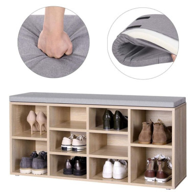 VASAGLE botník s lavicou a 10 priehradkami, dub,104×30×48 cm