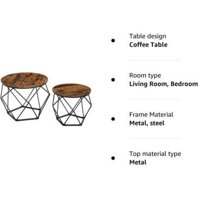Sada 2 konferenčných stolíkov v priemyselnom štýle, hnedy