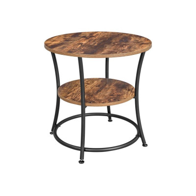 Okrúhly stolík s policou, rustikálna hnedá, kovový rám, 55cm