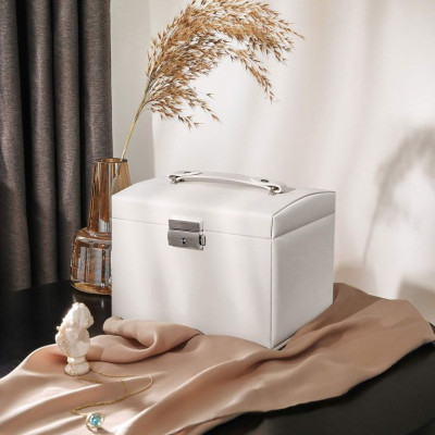 Šperkovnica so zrkadlom, uzamykacia, 3 poschodia, biela