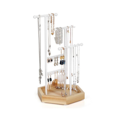 Stojanček na šperky s drevenou základňou, biely