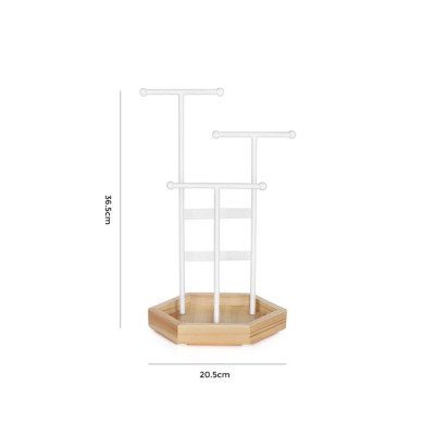 Stojanček na šperky s drevenou základňou, biely