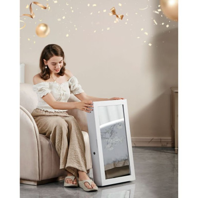 Šperkovnica na stenu so zrkadlom a zámkom, biela, 67 cm