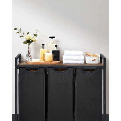 Triediaci kôš na bielizeň 3×38 l so stolíkom, čierny/hnedý