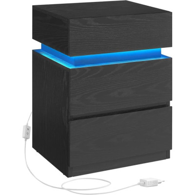 Nočný stolík s LED osvetlením, 3 zásuvkami, čierny