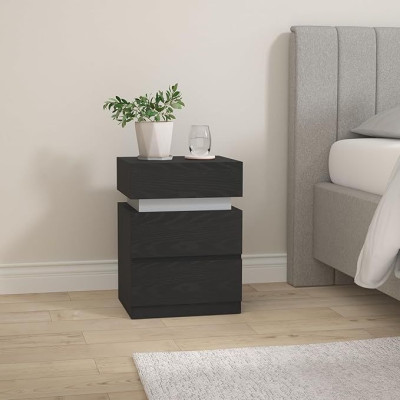 Nočný stolík s LED osvetlením, 3 zásuvkami, čierny