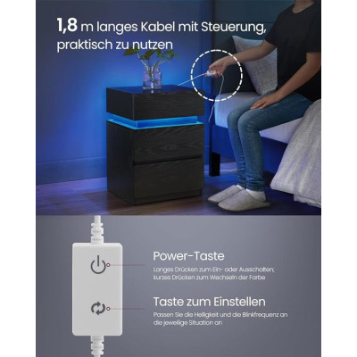 Nočný stolík s LED osvetlením, 3 zásuvkami, čierny