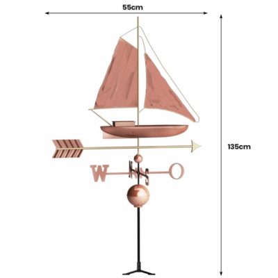 Dekoratívna medená koruhvička plachetnica, 135 cm