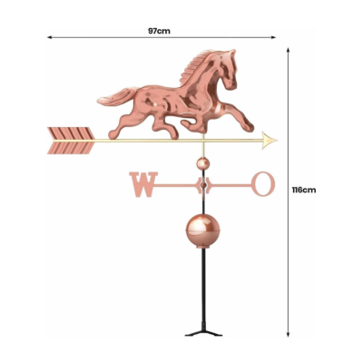 Dekoratívna medená koruhvička kôň, 118 cm
