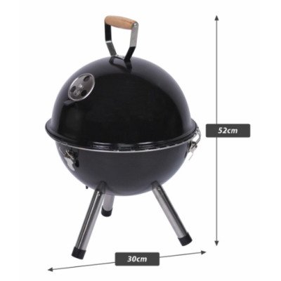 Mini gril na drevené uhlie s kanvicou, čierny okrúhly