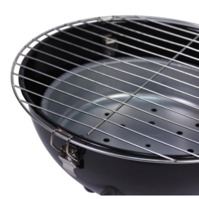 Mini gril na drevené uhlie s kanvicou, čierny okrúhly