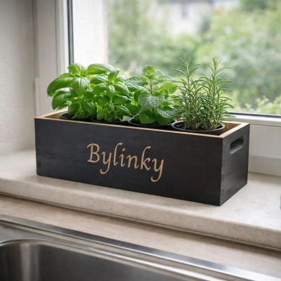 Drevený box na bylinky 34×13×11 cm, čierny, vyrobené ČR