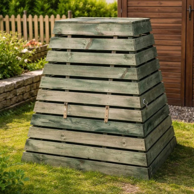 Drevený kompostér 800 L pyramída - česká výroba, zelený