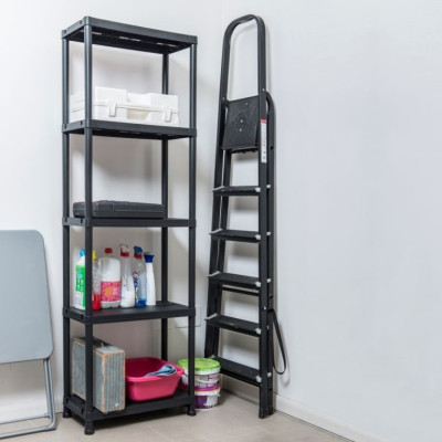 Plastový regál 180x60x30 cm, 5 políc, čierny, recyklovaný