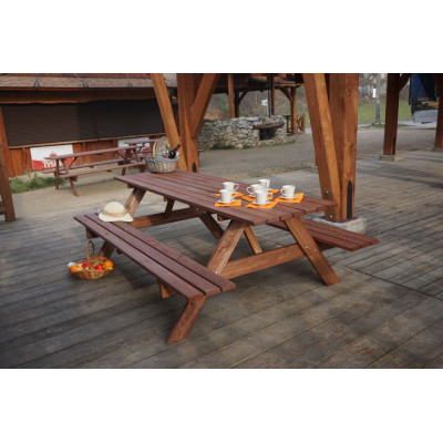 Drevená záhradná súprava PIKNIK, 180 x 165 x 72 cm, morená