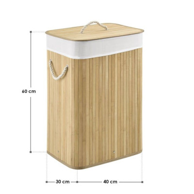 72 l bambusový košík na bielizeň s vekom a vreckom
