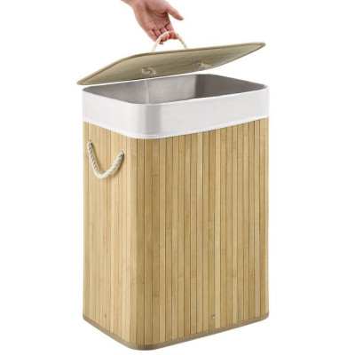 72 l bambusový košík na bielizeň s vekom a vreckom