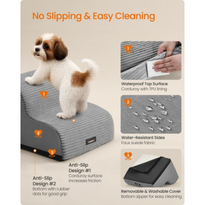 Schody pre psov s protišmykom, šedé, 2 stupne, 40x40x30 cm