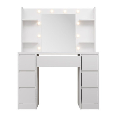 Toaletný stolík s LED zrkadlom a 7 zásuvkami, biely