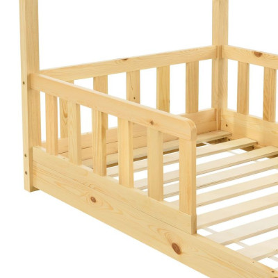 Detská posteľ 160x80 cm s bočnicou a roštom, prírodná farba