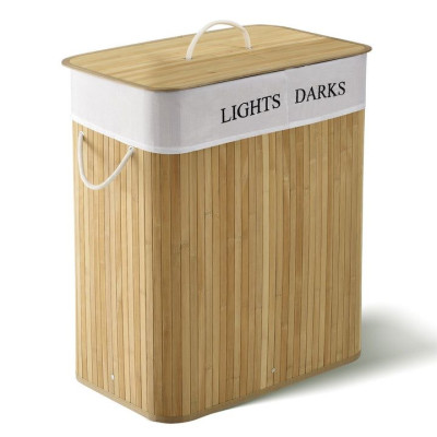 Bambusový košík na bielizeň 100 l, 2 priehradky, prírodný