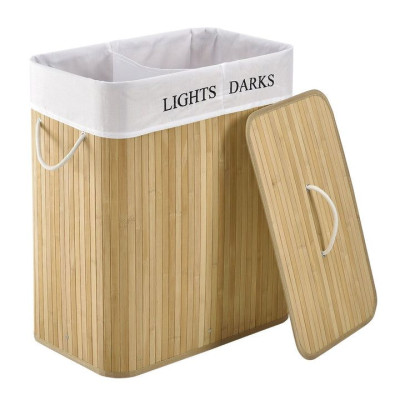 Bambusový košík na bielizeň 100 l, 2 priehradky, prírodný