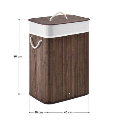Bambusový košík na bielizeň 72 l s vekom a vreckom, hnedý