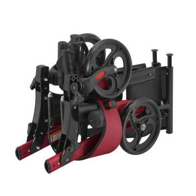 Ľahký hliníkový chodítko s taškou a sedadlom, červené