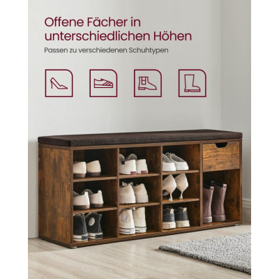 Lavica s botníkom a zásuvkou 104x30,5x48 cm rustikálna hnedá