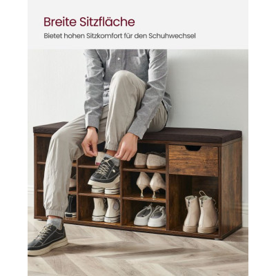 Lavica s botníkom a zásuvkou 104x30,5x48 cm rustikálna hnedá